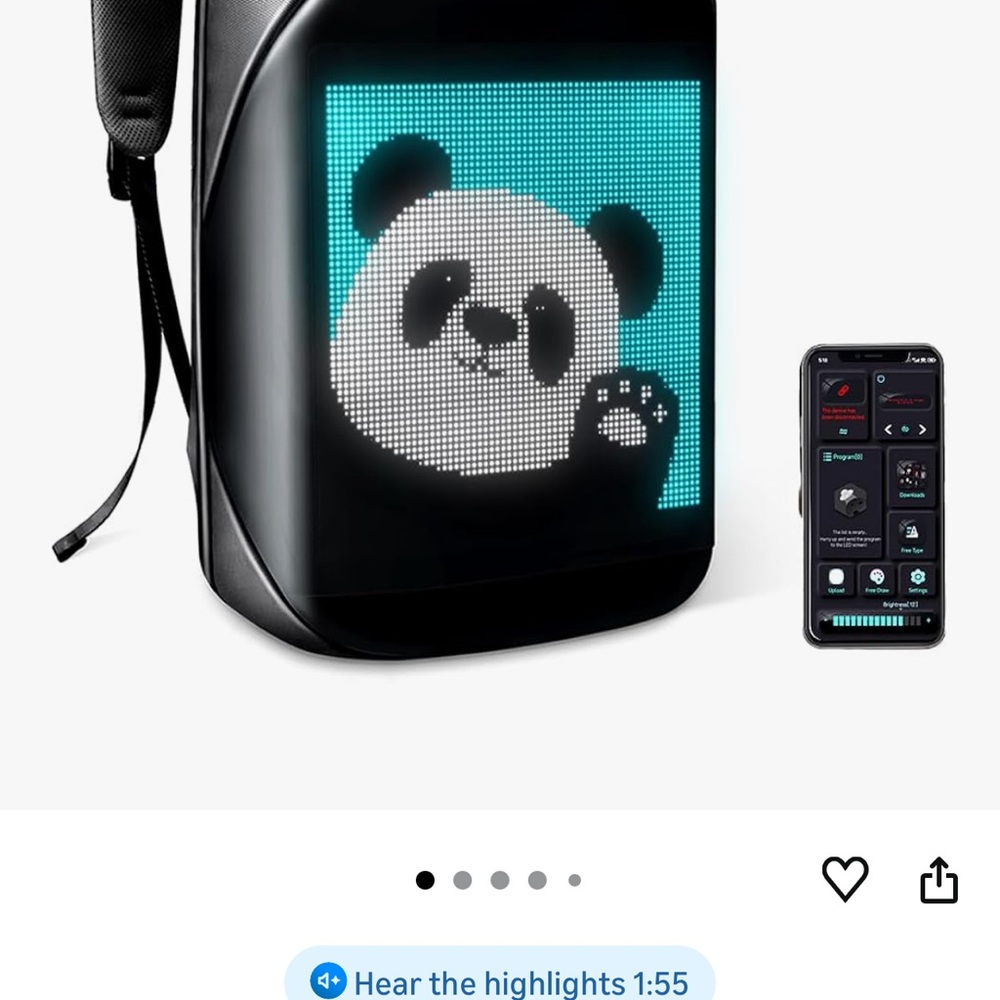 NIB Black LED Backpack with Panda Design